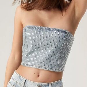 Nasty Gal Diamanté Denim Bandeau Top